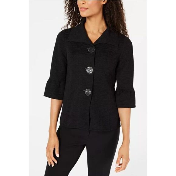JM Collection Blazer Jacket XS Black Women's Bell-Sleeve Oversized-Button NEW‎ - Picture 8 of 8